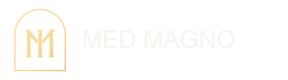 MED Magno — emblema dourado e assinatura sem fundo